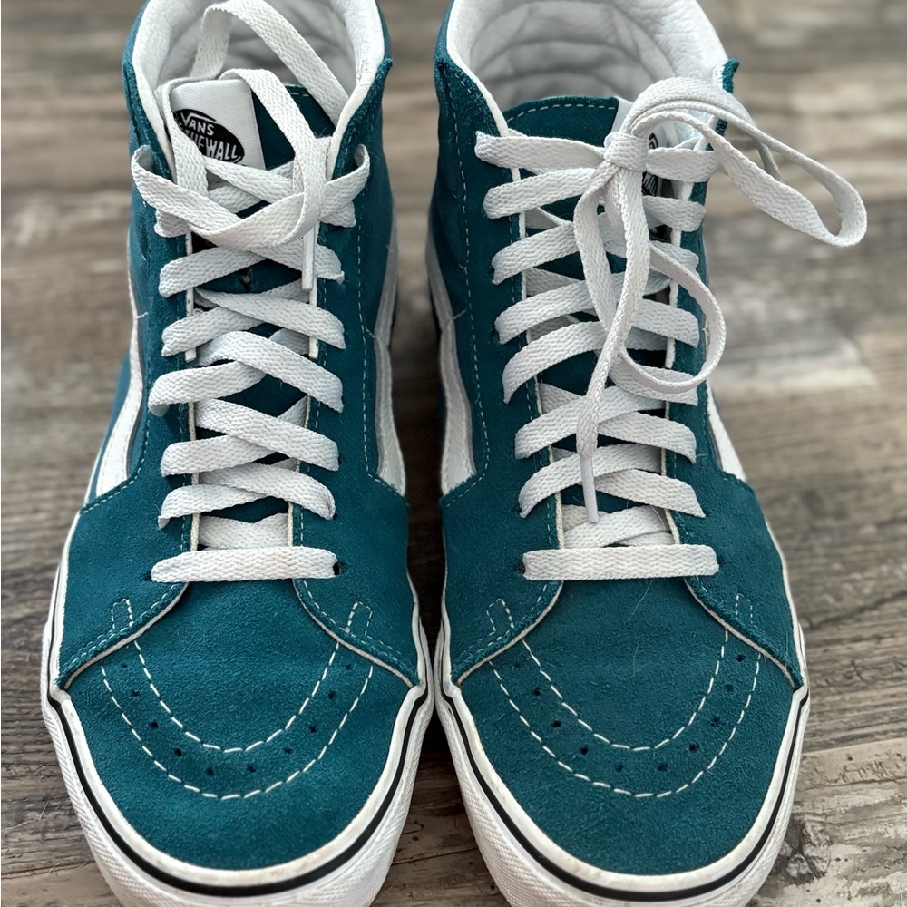 Vans SK8-HI Caribbean Blue and White High-Top Sneakers with White Laces